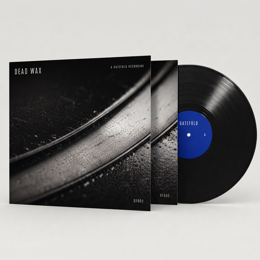 Dead Wax 12-inch single: black sleeve with the groove artwork, black record with a cobalt label